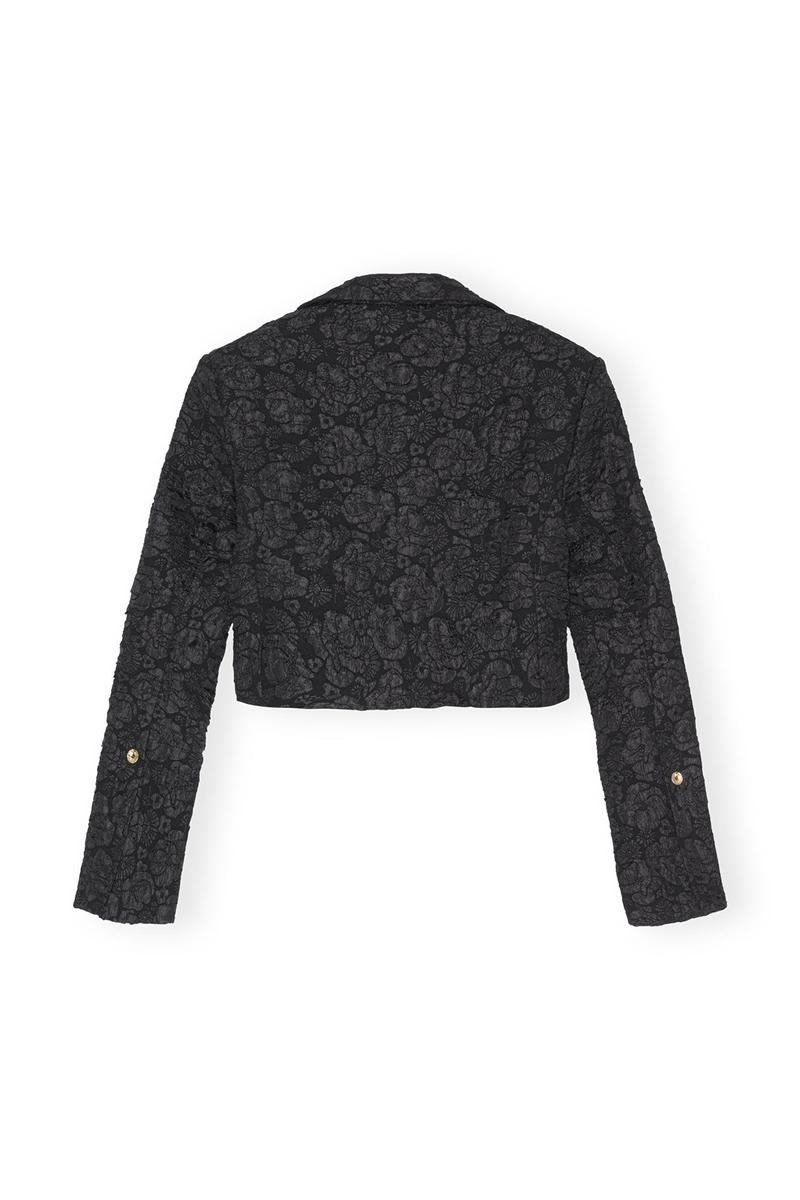 Ganni Stretch Jacquard Cropped Blazer Schwarz | 738-YONTVE