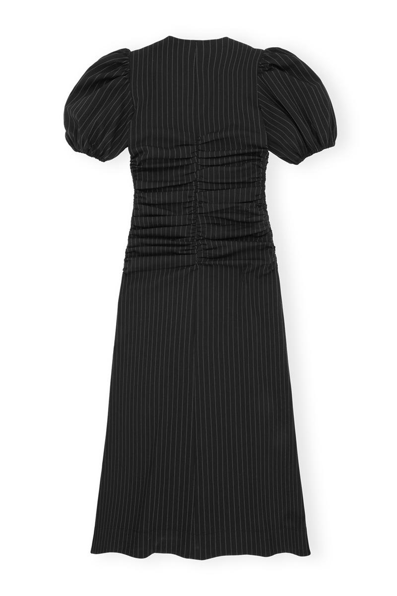 Ganni Stretch Stripe Gathered Long Kleid Schwarz | 780-TWGXUR