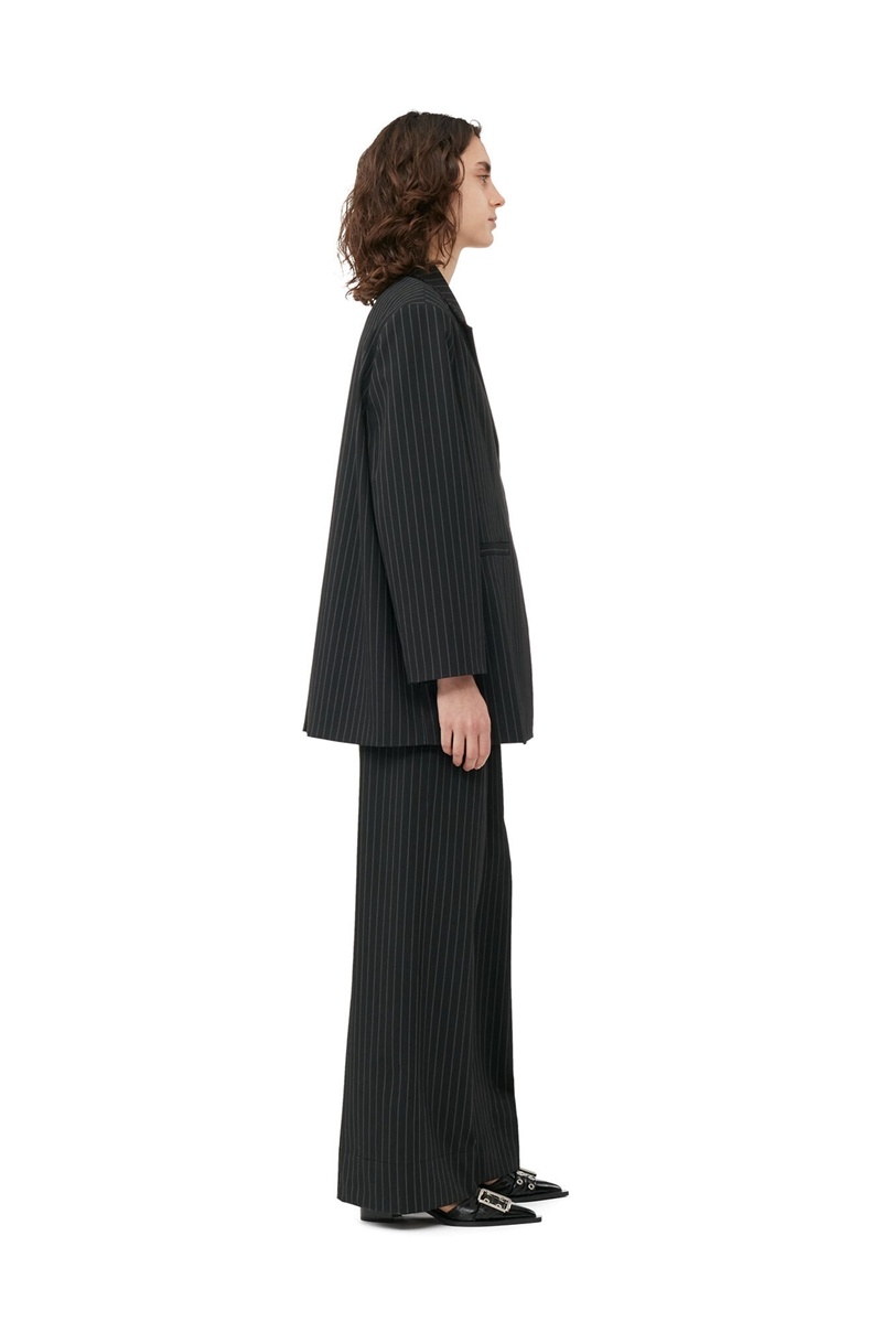 Ganni Stretch Stripe Oversized Blazer Schwarz | 945-SGFQMD