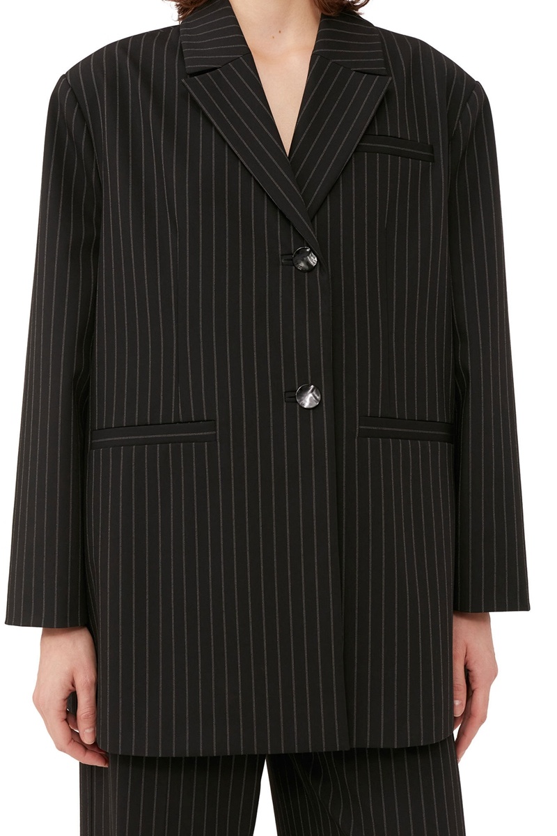 Ganni Stretch Stripe Oversized Blazer Schwarz | 945-SGFQMD