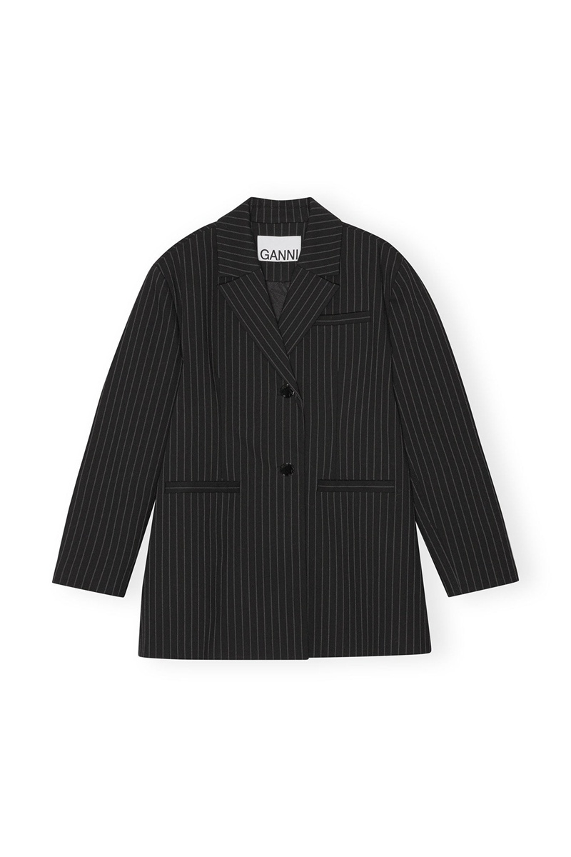 Ganni Stretch Stripe Oversized Blazer Schwarz | 945-SGFQMD