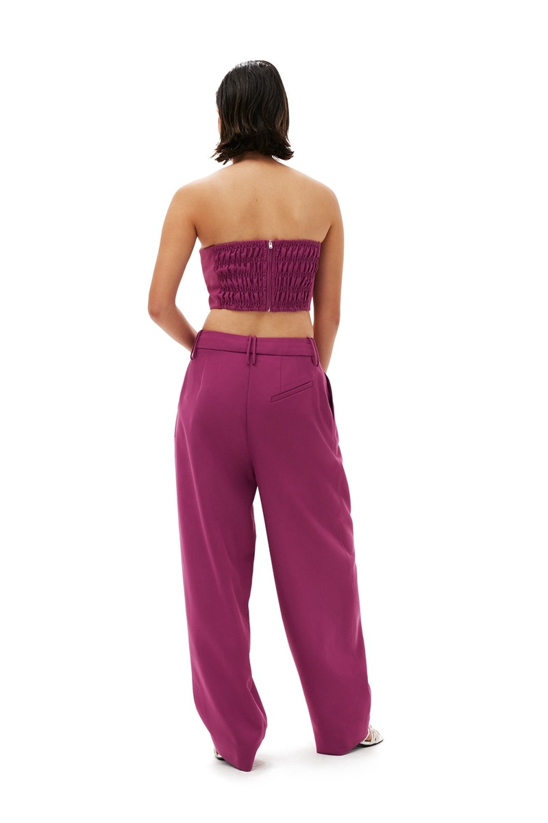 Ganni Summer Suiting Relaxed Falten Hose Lila Bordeaux | 230-XUJNSB