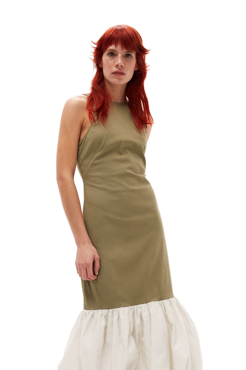 Ganni Taffeta Mix Open Back Kleid Hellolivgrün | 358-BUNZFW