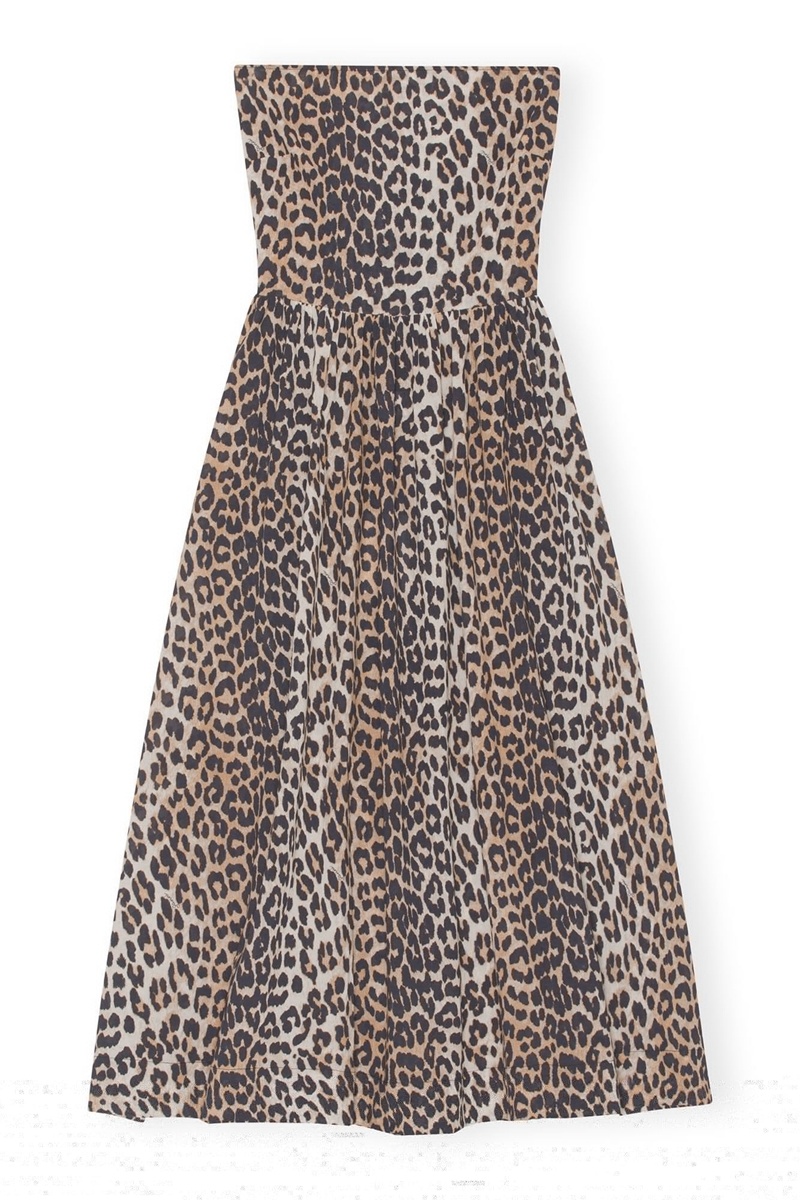 Ganni Tieband Multifunctional Kleid Leopard | 134-QJVGCD