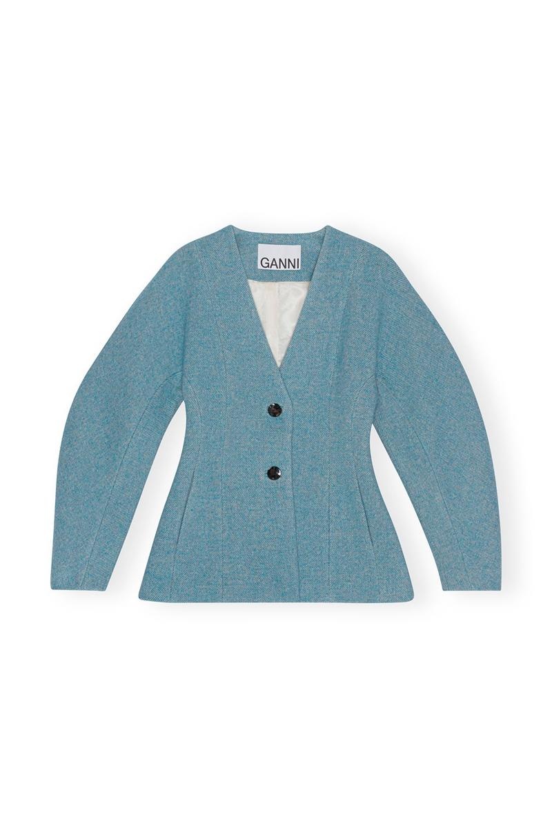 Ganni Twill Wolle Suiting Blazer Hellblau | 130-WKSOVG