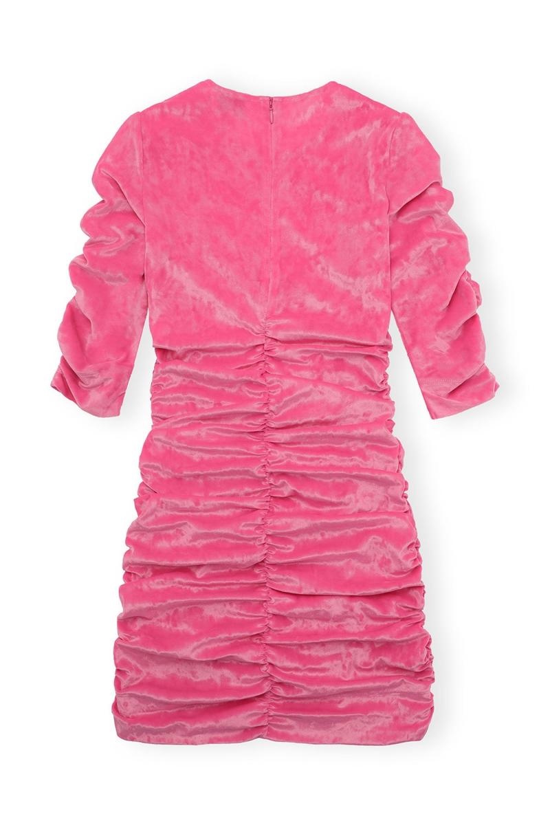 Ganni Velvet O-neck Kleid Rosa | 950-CSFZRH