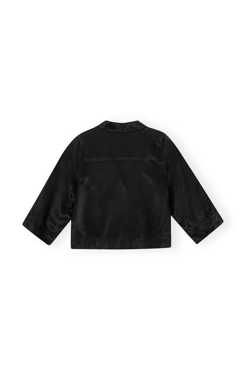 Ganni Washed Satin Crop Hemd Schwarz | 805-DVYJGQ