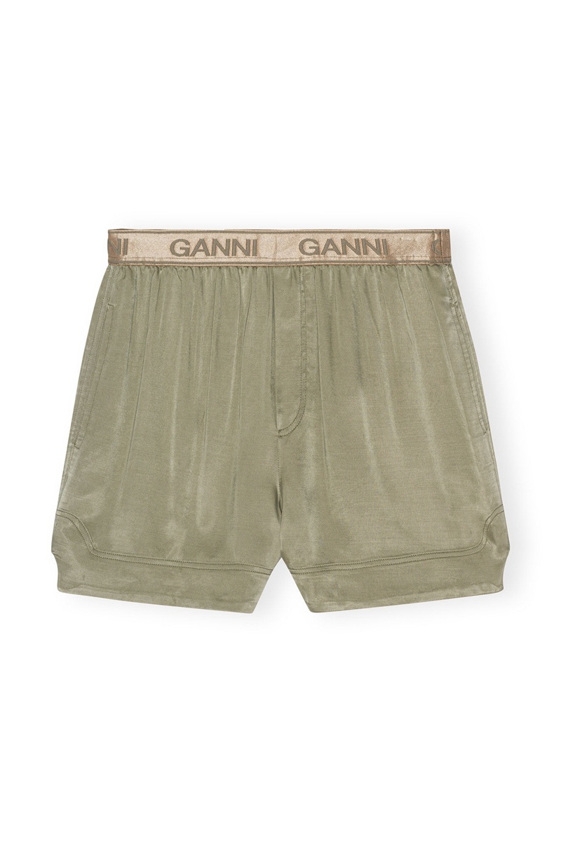 Ganni Washed Satin Kurze Hose Grau Grün | 623-ARPCUY