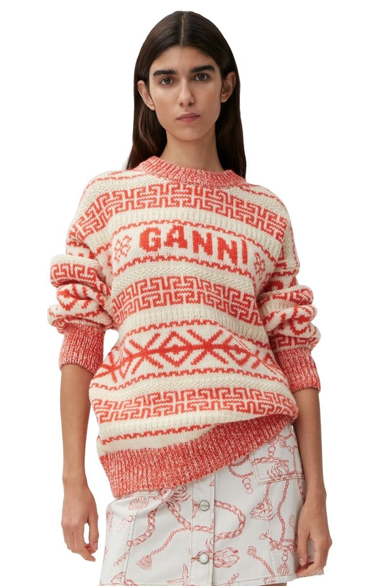 Ganni Wolle Pullover Oberteile Rot Beige | 625-DQHEXU