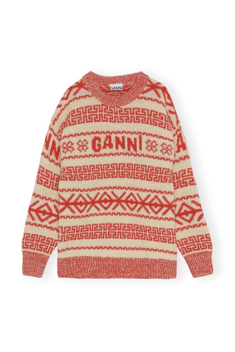 Ganni Wolle Pullover Oberteile Rot Beige | 625-DQHEXU