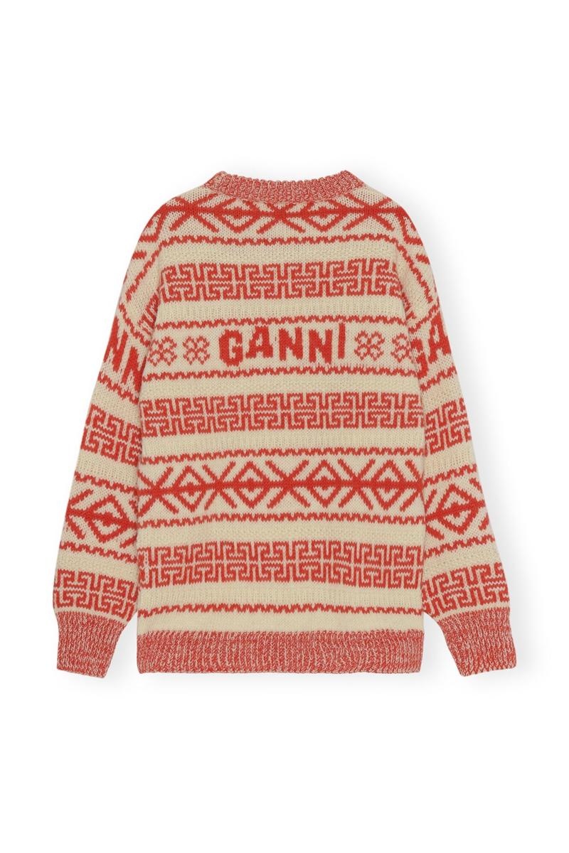 Ganni Wolle Pullover Oberteile Rot Beige | 625-DQHEXU