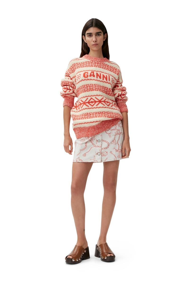 Ganni Wolle Pullover Oberteile Rot Beige | 625-DQHEXU