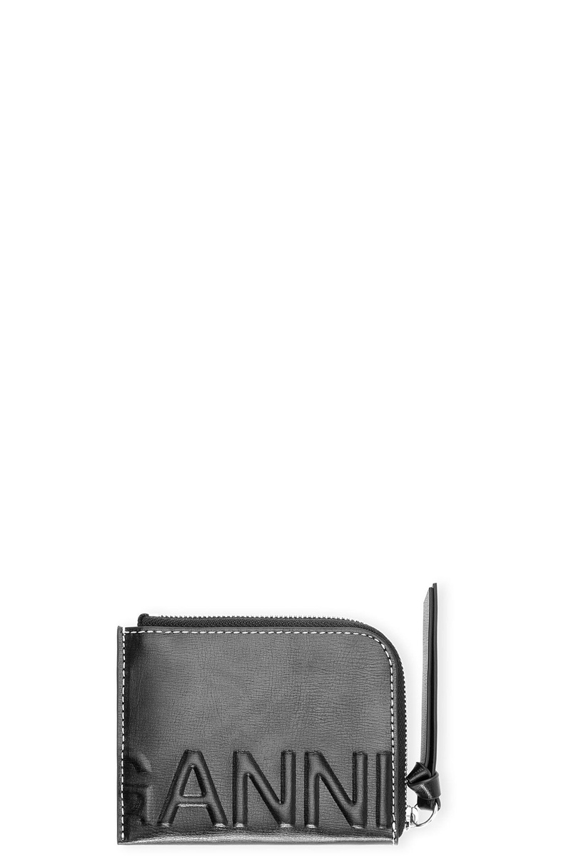 Ganni Zip Logo Card Holder Geldbörse Schwarz | 694-GNBMEF